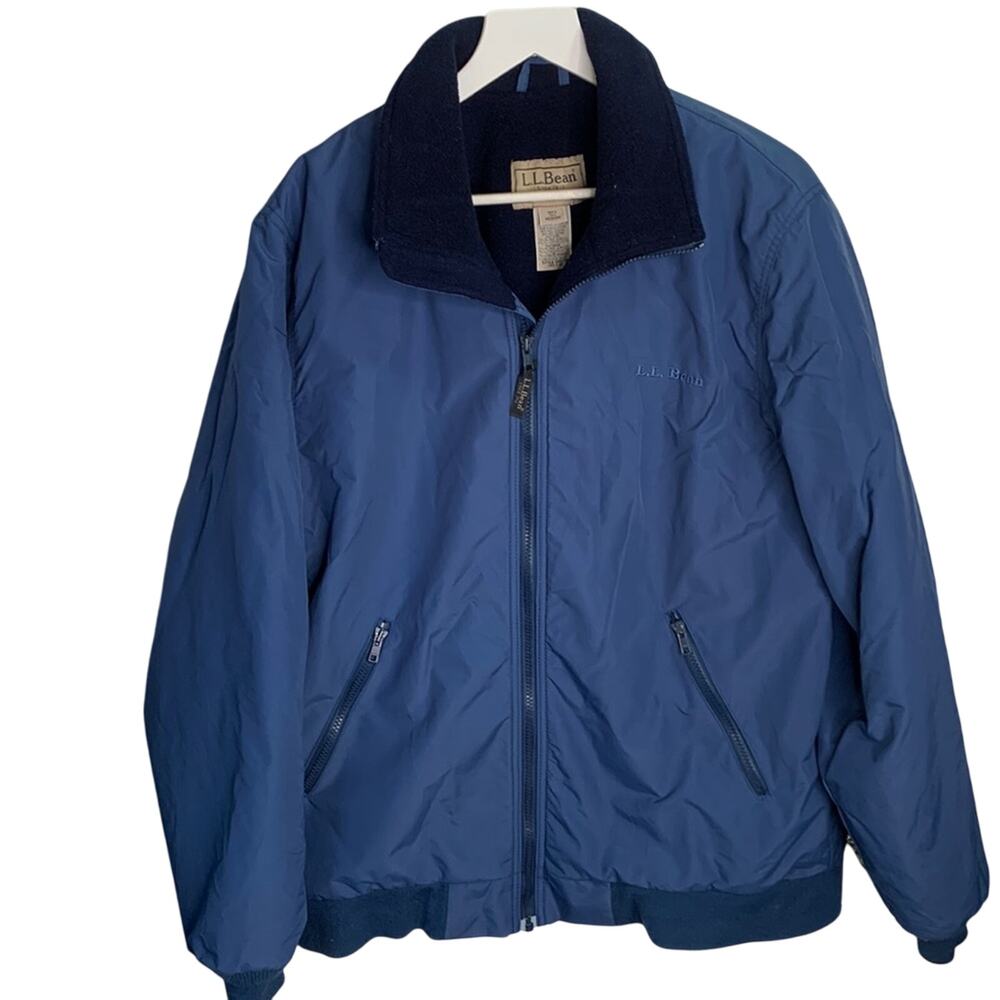 LL Bean Men’s Warm Up Jacket Fleece Lined OHK19 Blue Zip-up Bomber Sz M